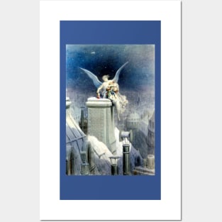 Christmas Eve - Gustave Dore Angel on snowy chimney Posters and Art